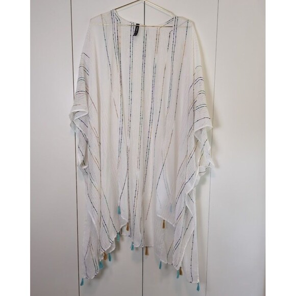 Torrid Women's Ivory & Rainbow Stripe Fringe Ruana Size One size OS - Picture 1 of 5